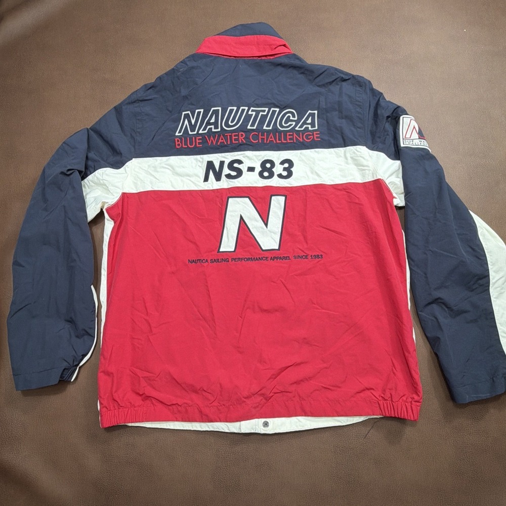 Vintage 90s NAUTICA Jacket Men's Large Blue Water Challenge Nylon Embroidered